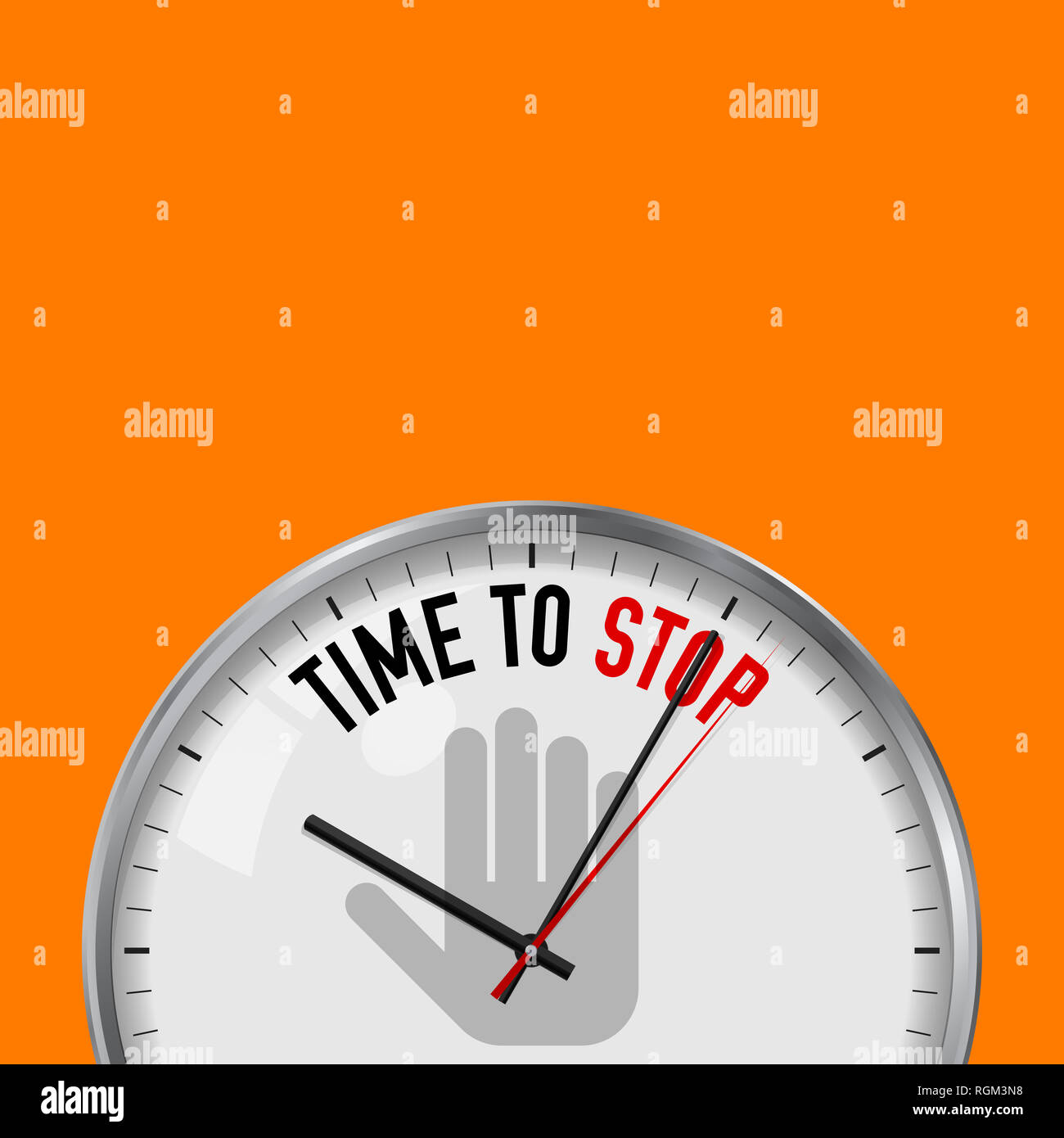 Time to Stop. White Clock with Motivational Slogan. Analog Metal Watch