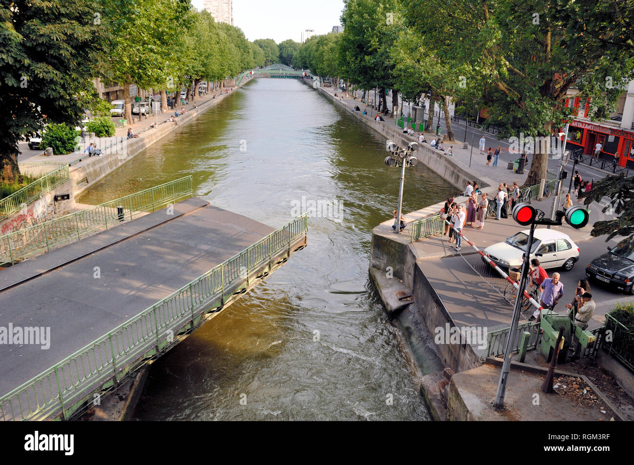 Swing Road Bridge or Lock on Canal Saint-Martin Paris France Stock Photo