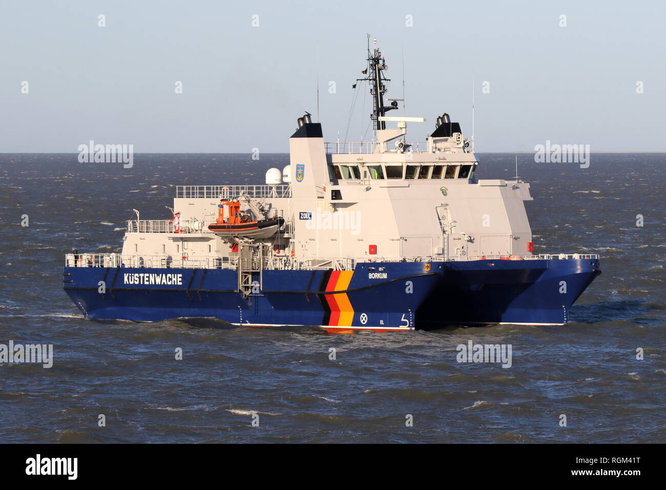 The ship of the Coast Guard Borkum happened on January 2, 2019 Cuxhaven on the Elbe. Stock Photo