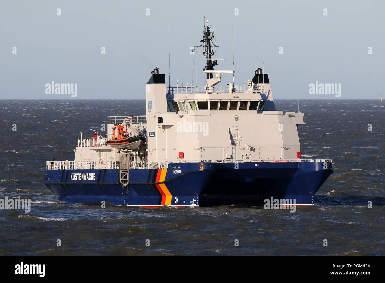 The ship of the Coast Guard Borkum happened on January 2, 2019 Cuxhaven on the Elbe. Stock Photo