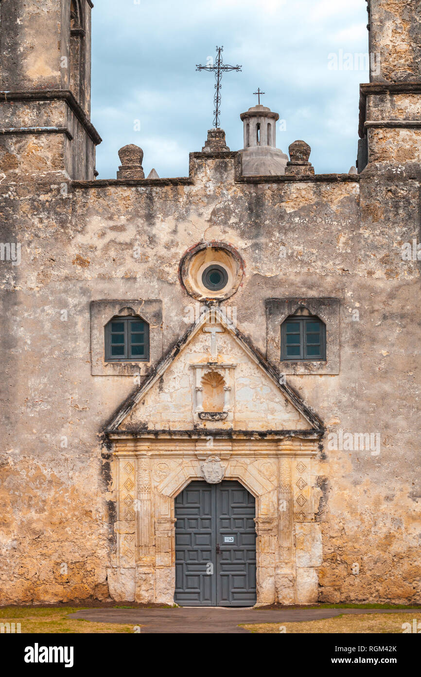 Mission Conception entrance - example of Spanish Colonial Architecture - UNESCO site Stock Photo