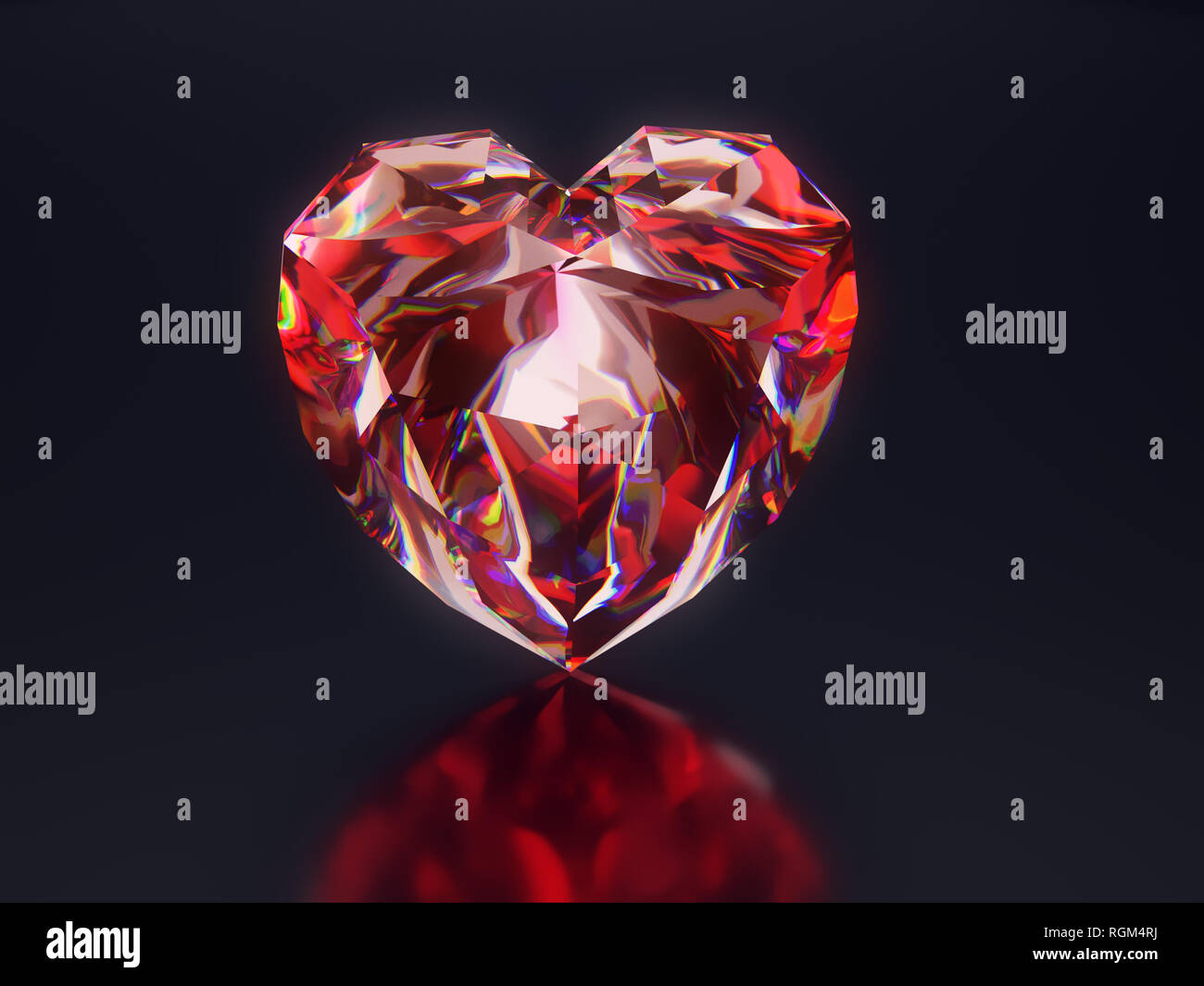 3d Render Of Shiny Red Diamond Heart On Black Background Stock Photo