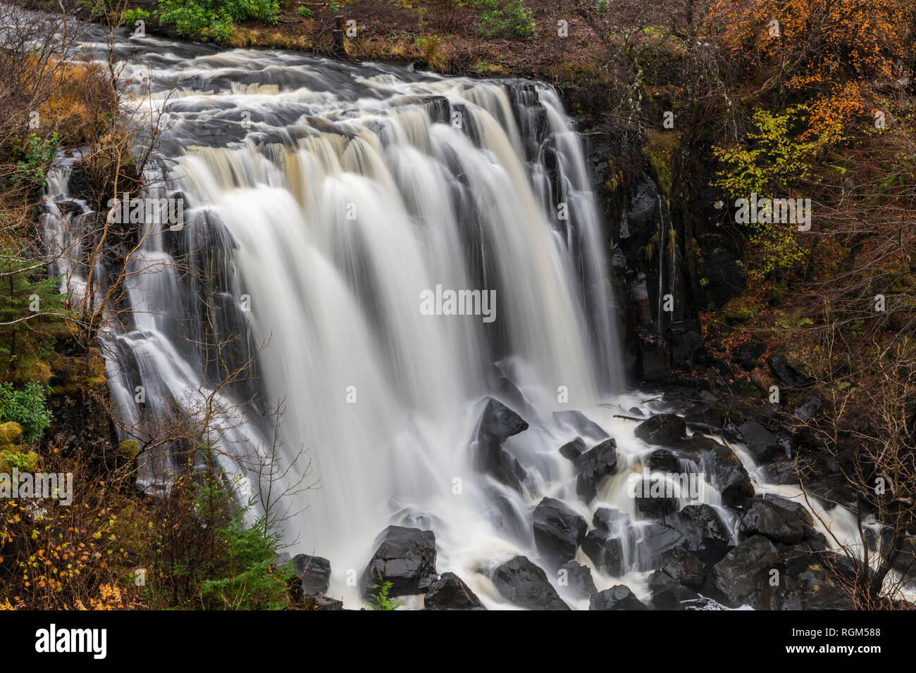 Aros Park Waterfall on the Isle of Mull. Stock Photo