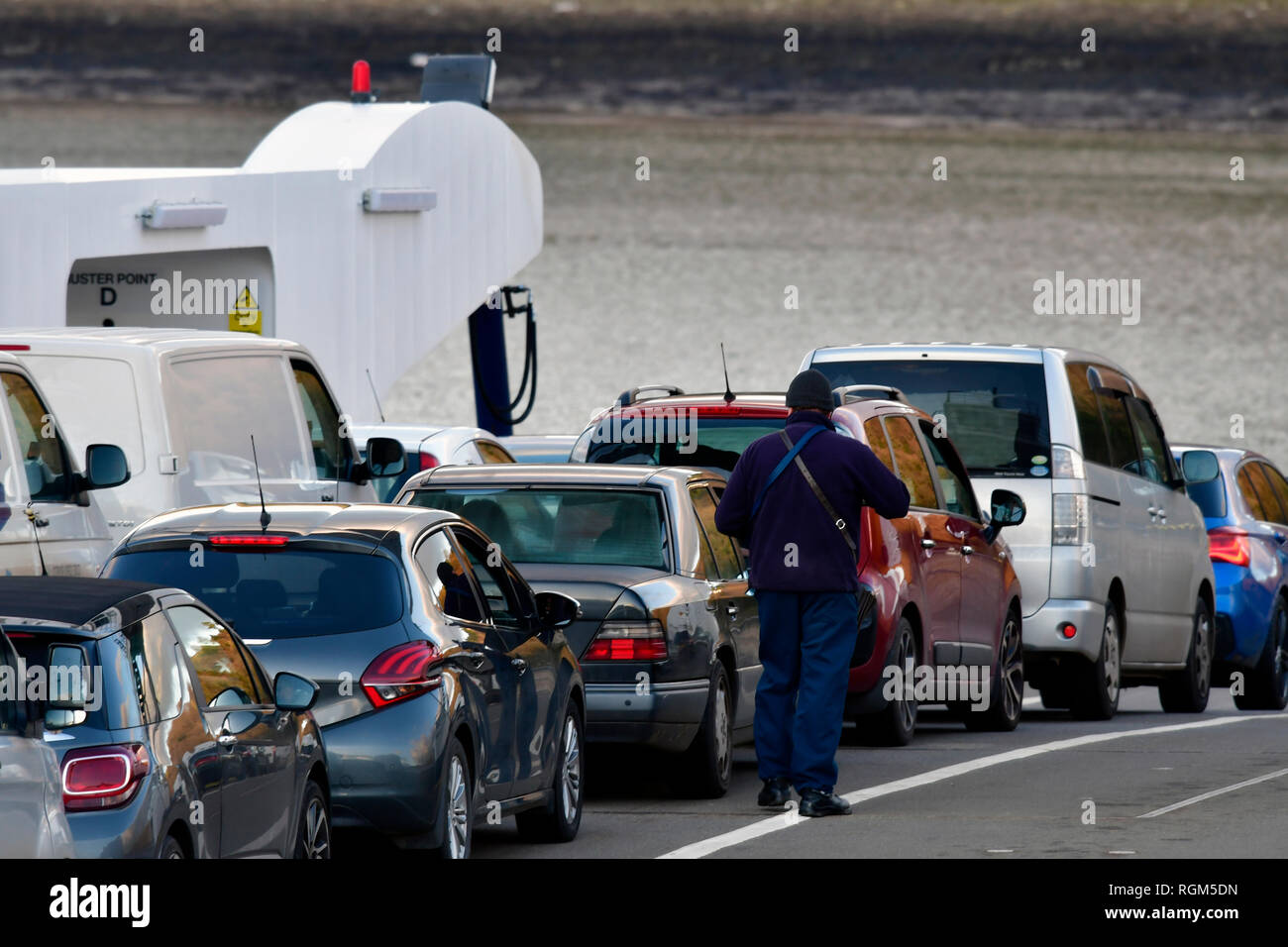 Dartmouth car and van Higher Ferry crossing the river dart in January