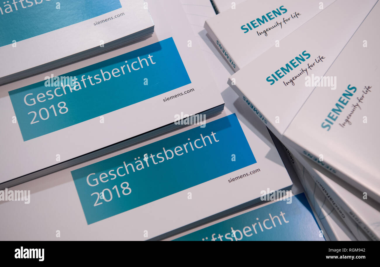 Munich, Germany. 30th January, 2019. Annual Reports 2018 of Siemens AG will be available in a press center in the Olympic Hall prior to the start of the Annual Shareholders' Meeting. Photo: Sven Hoppe/dpa Credit: dpa picture alliance/Alamy Live News Stock Photo