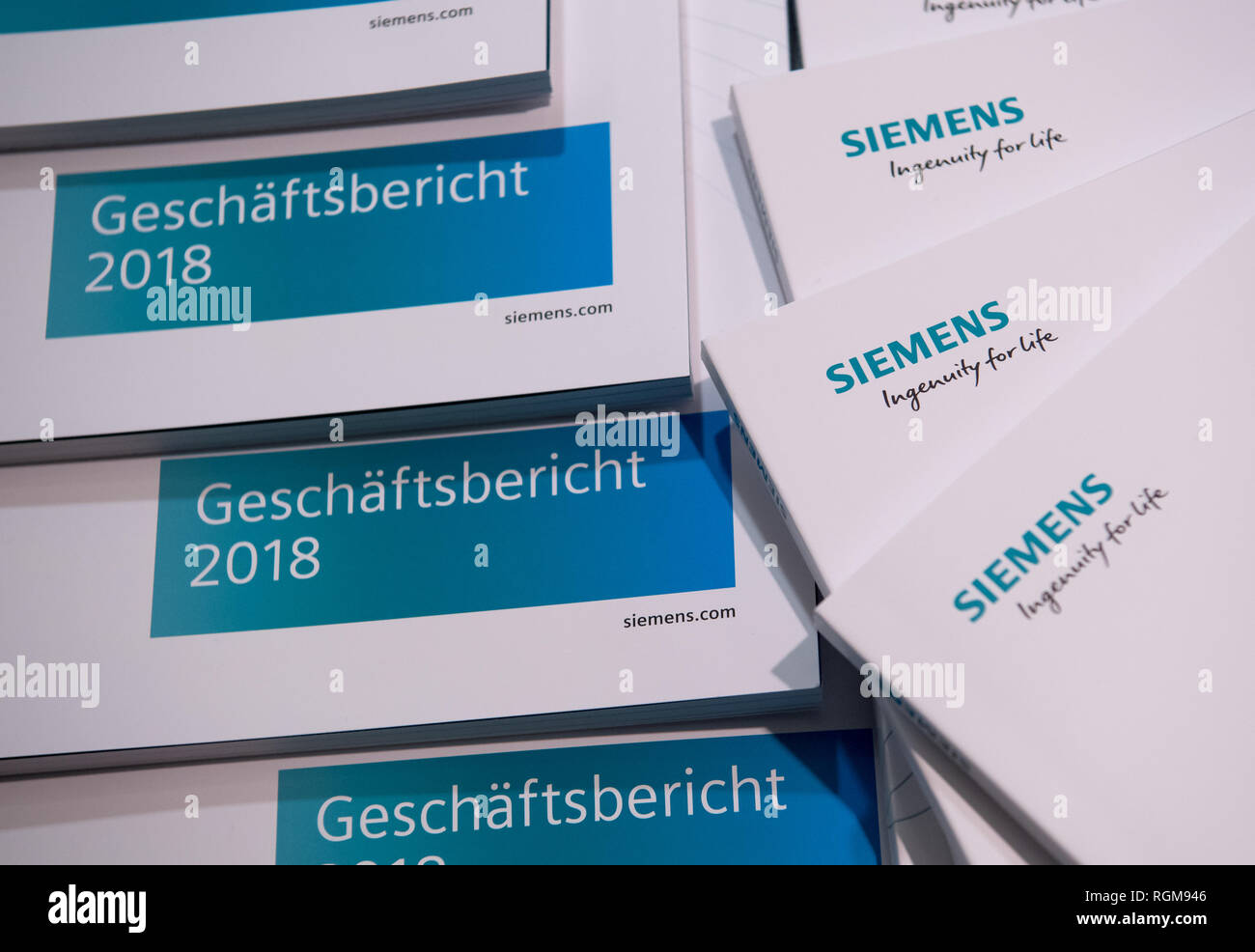 Munich, Germany. 30th January, 2019. Annual Reports 2018 of Siemens AG will be available in a press center in the Olympic Hall prior to the start of the Annual Shareholders' Meeting. Photo: Sven Hoppe/dpa Credit: dpa picture alliance/Alamy Live News Stock Photo