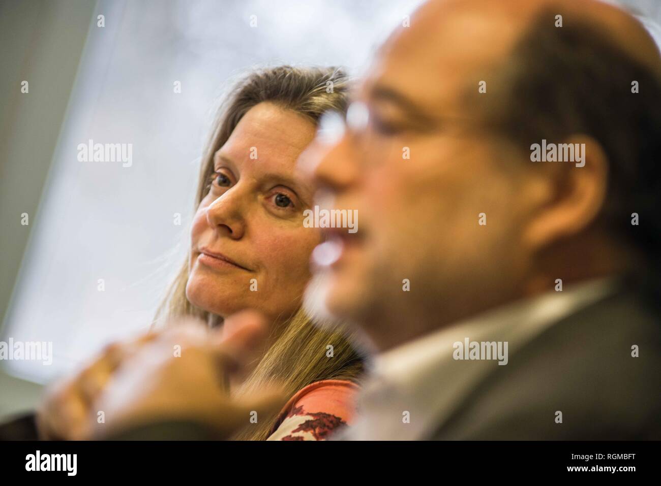 Munich, Bavaria, Germany. 30th Jan, 2019. HENRIKE HAHN, Spitzenkandidat from the Bavarian Greens for the European Parliament. The Bavarian Green Party presented Henrike Hahn, their European ParliamentSpitzenkandidat for the upcoming European elections (Europawahl). Hahn is a trained technologist and has lived previously in Detroit and Paris. Her strategies are based on ecological and social criteria and fighting against populism and right extremism. The Greens see the European Union as the greatest peace project of our time, thus they have positioned themselves against authoritarianism, Stock Photo