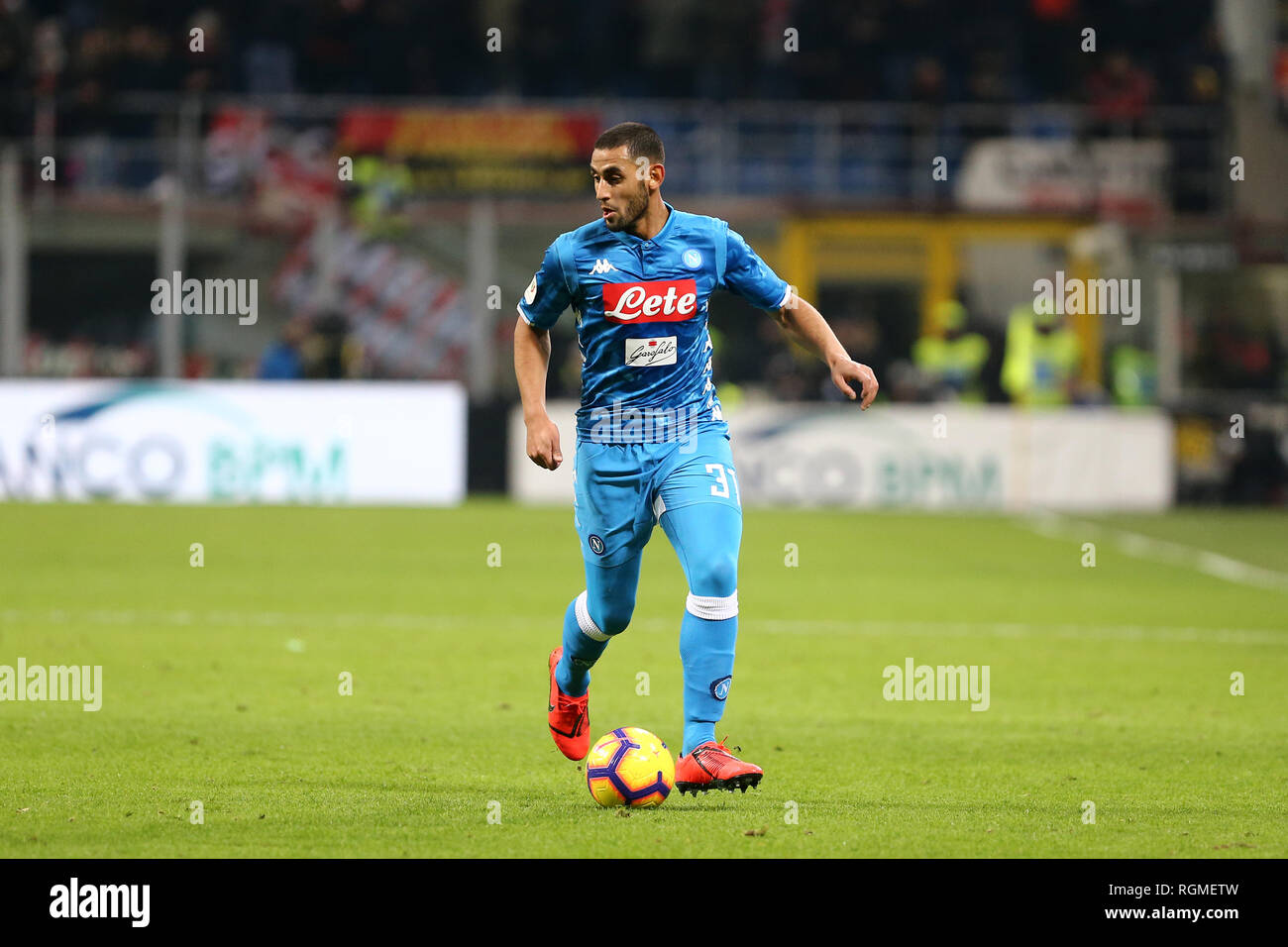 Milano, Italy. 29th January, 2019.  Faouzi Ghoulam of Ssc Napoli in action   during Coppa Italia football match between AC Milan and Ssc Napoli. Credit: Marco Canoniero/Alamy Live News Stock Photo