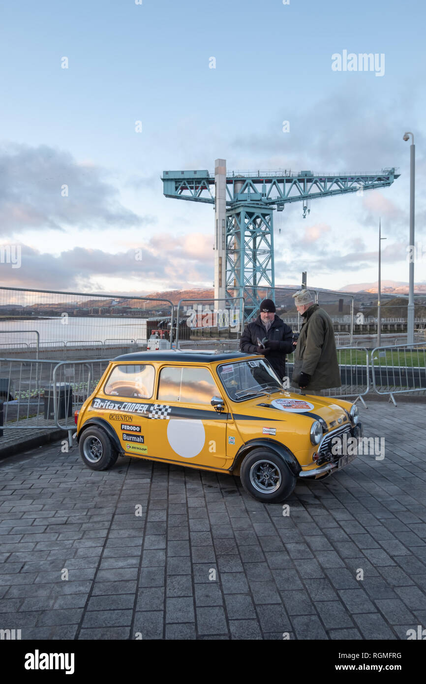 Glasgow, Scotland, UK. 30th January  2019: The 22nd Rallye Monte-Carlo Historique starts from Clydebank. Credit: Skully/Alamy Live News Stock Photo