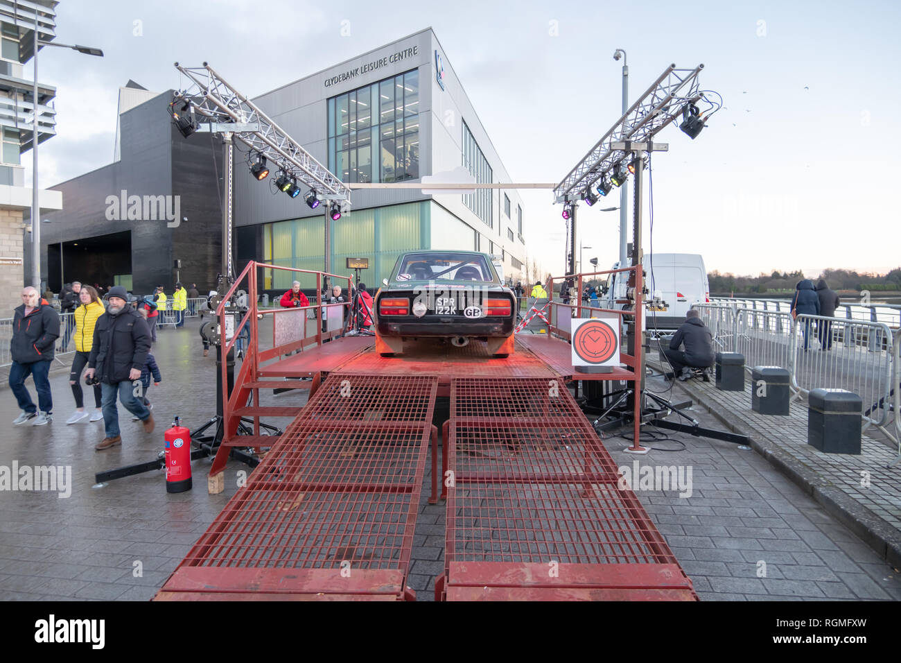Glasgow, Scotland, UK. 30th January  2019: A 1972 Fiat 124 Coupe at the start of the  22nd Rallye Monte-Carlo Historique in Clydebank. Credit: Skully/Alamy Live News Stock Photo