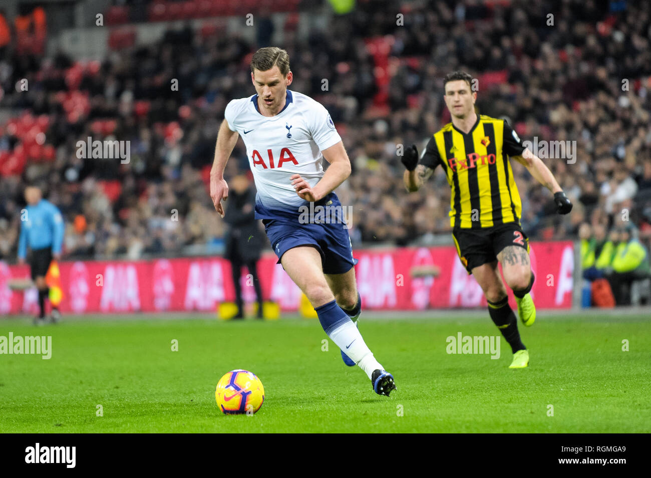 London, UK. 30th Jan, 2019. Jan Vertonghen of Tottenham Hotspur during the Premier League match between Tottenham Hotspur and Watford at Wembley Stadium, London, England on 30 January 2019. Photo by Adamo Di Loreto. Editorial use only, license required for commercial use. No use in betting, games or a single club/league/player publications. Credit: UK Sports Pics Ltd/Alamy Live News Stock Photo
