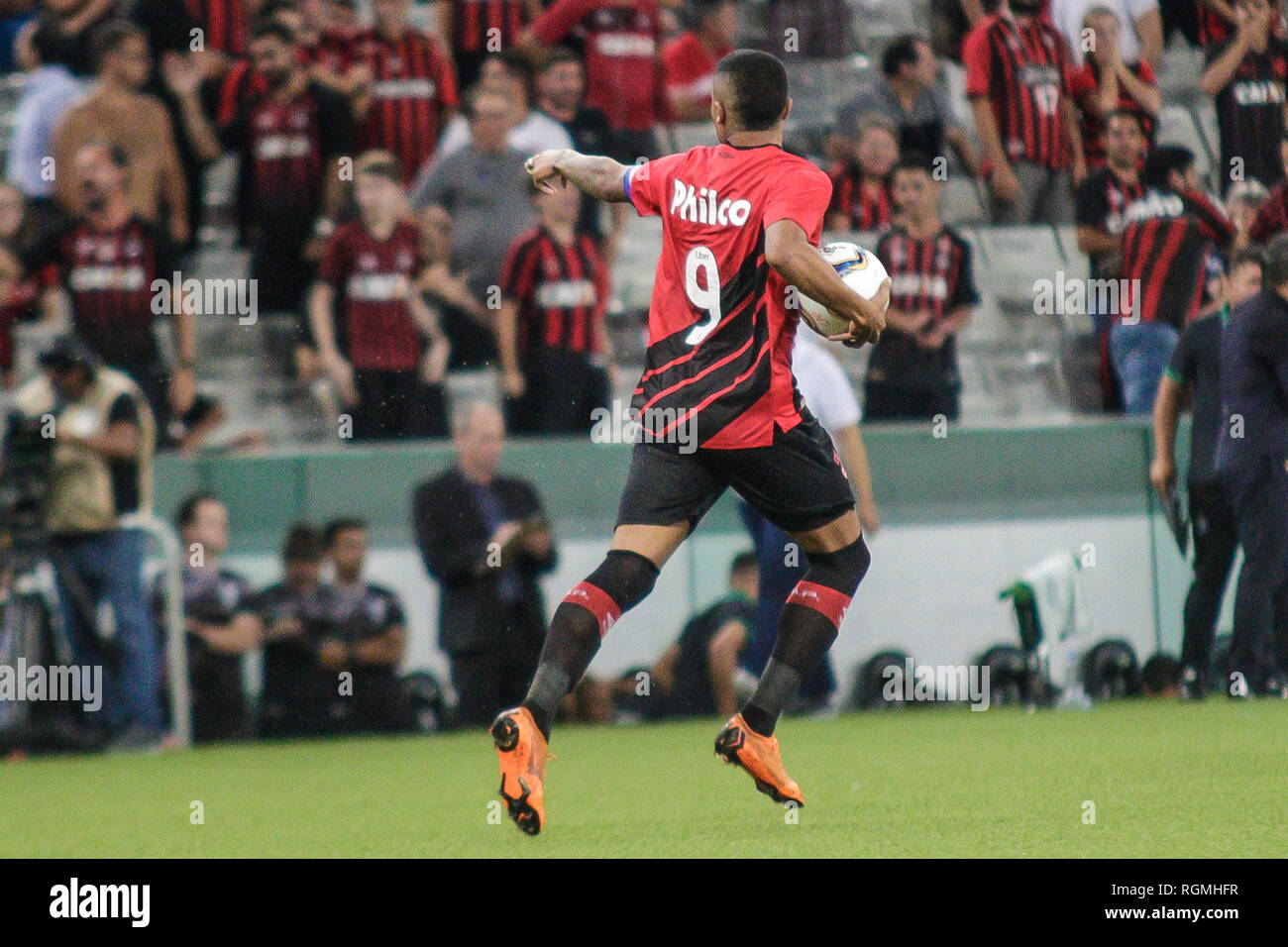 Pr Curitiba 30 01 2019 Paranaense 2019 Athletico Pr X Coritiba Bergson Atletico Pr Player Celebrates His Goal During A Match Against Coritiba At Arena Da Baixada Stadium For The State