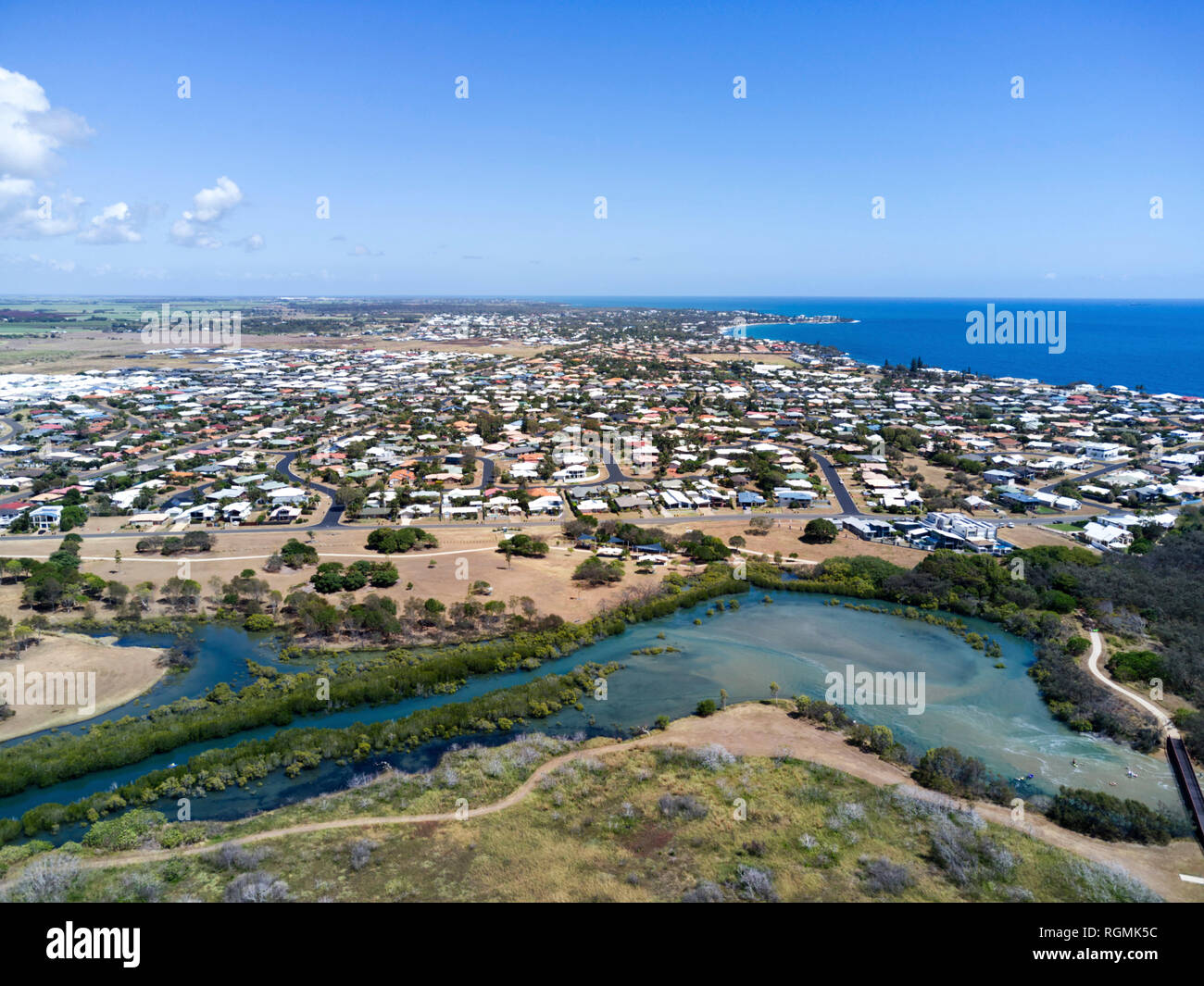 Aerial Rifle Range Creek in the coastal community of Bargara Queensland Australia Stock Photo