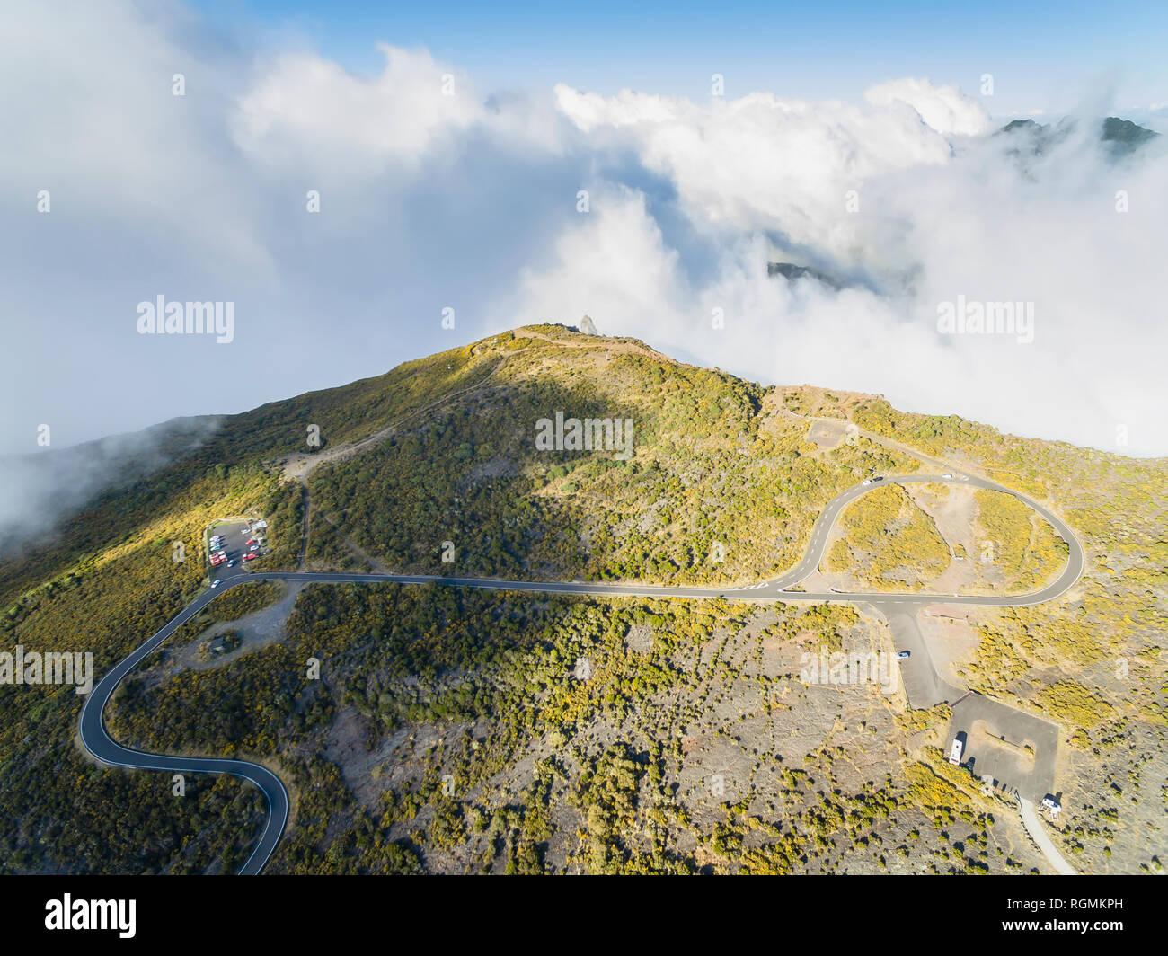 Reunion, Reunion National Park, Maido obversation point, View from Vulcano Maido to Cirque de Mafate and Grand Benare Stock Photo