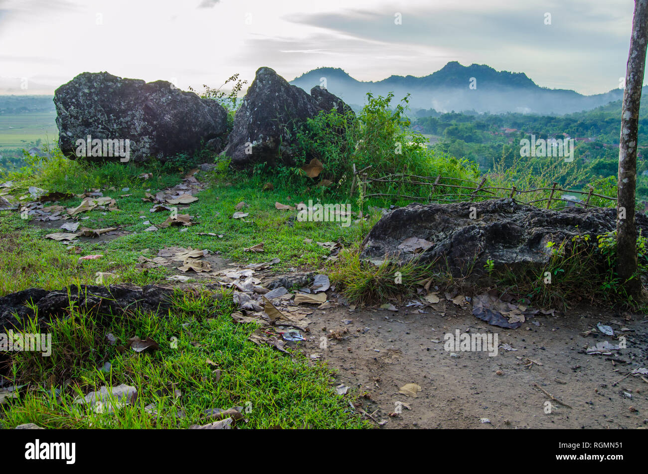 Landscape of valley and village Stock Photo