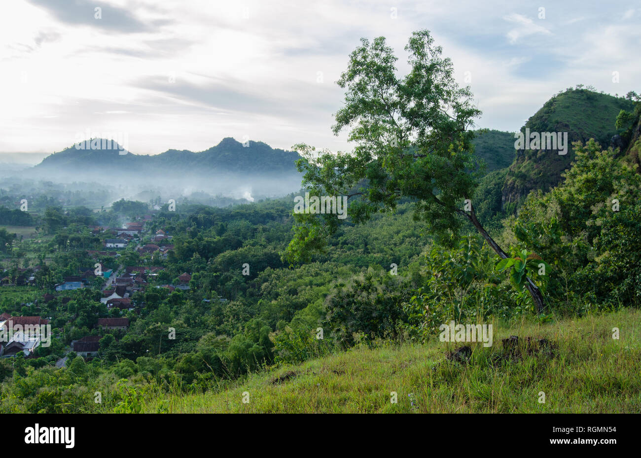 Landscape of valley and village Stock Photo