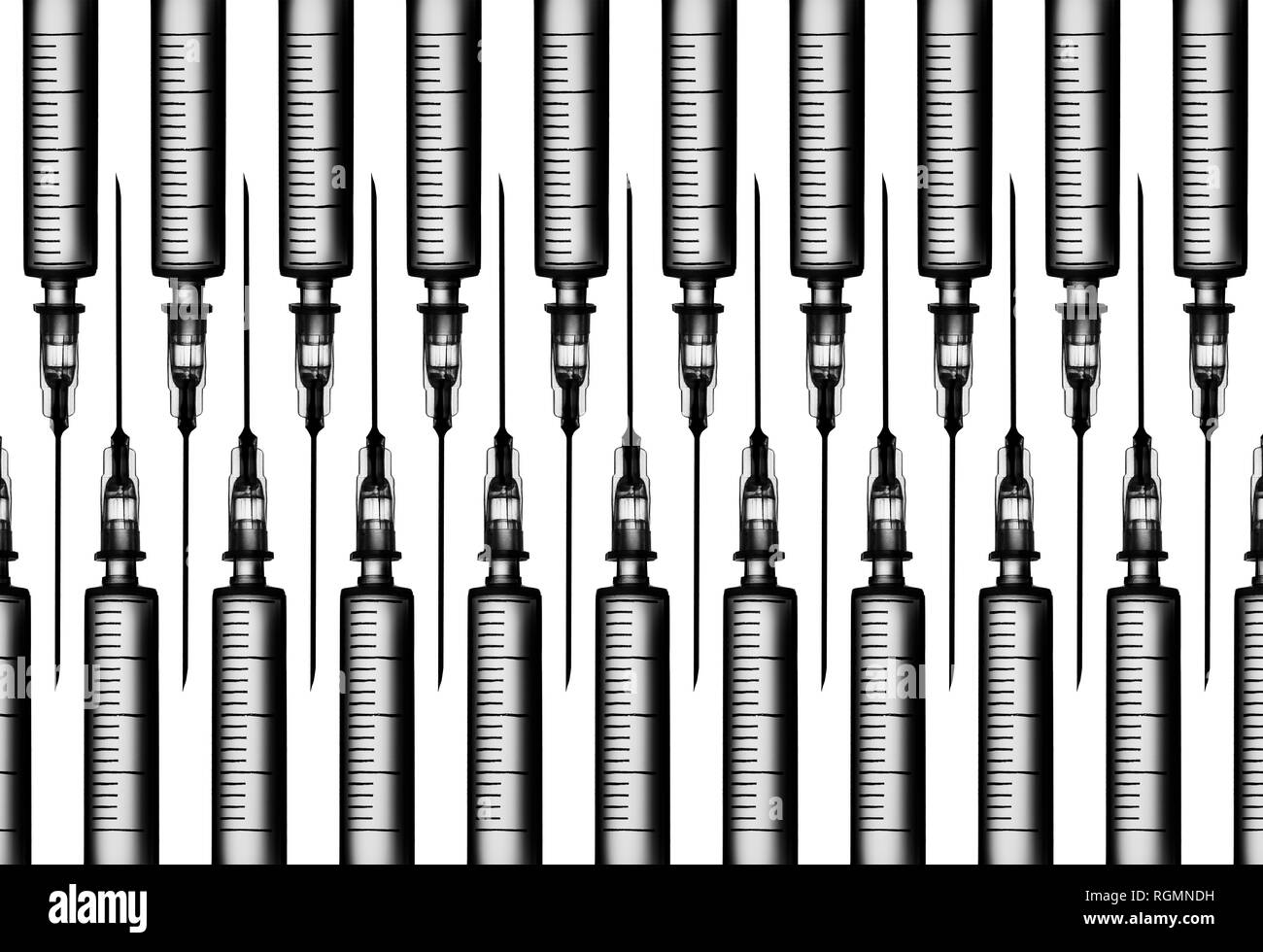 Multiple syringes organized in a pattern over white background Stock Photo