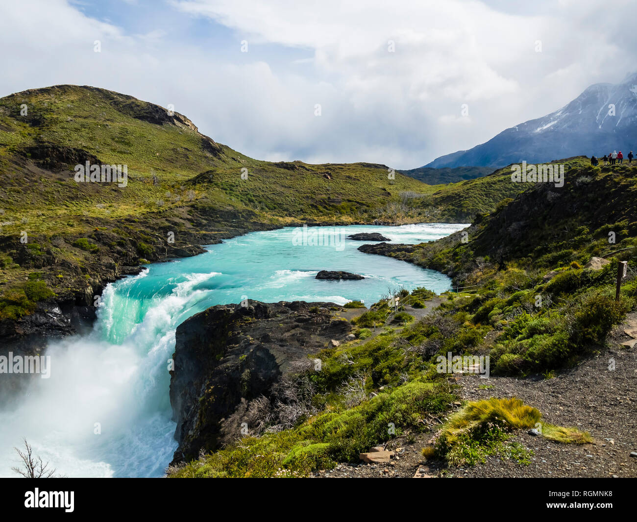 South America, Chile, Patagonia, View to Rio Paine, Torres del Paine National Park, Waterfall Salto Grande Stock Photo