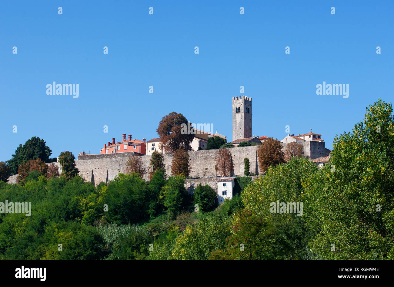 Croatia, Istria, Motovun, Old town, city wall and defence tower Stock Photo