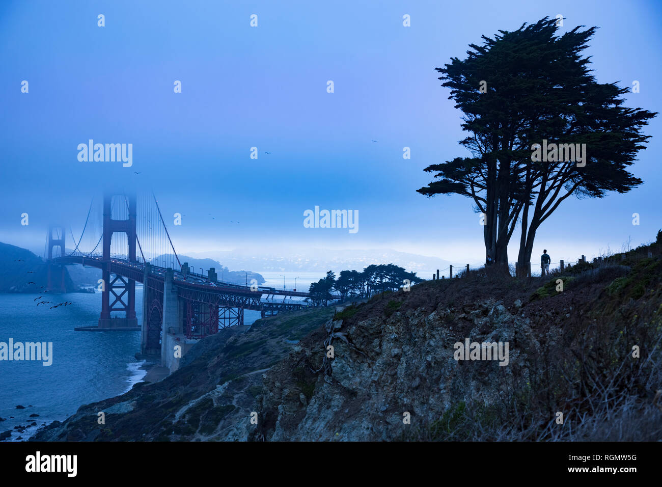 USA, California, San Francisco, Golden Gate Bridge in the evening Stock Photo