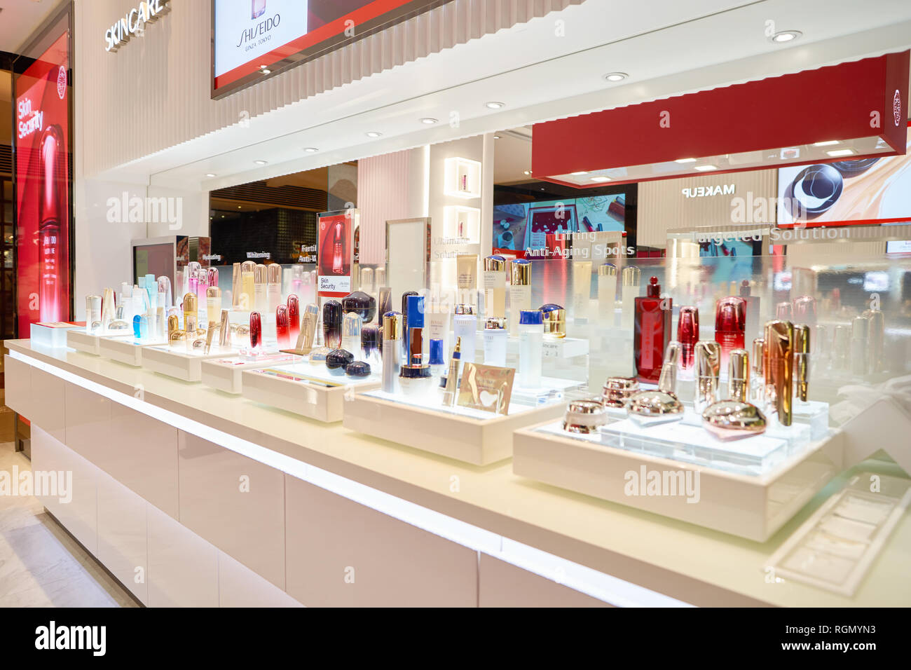 HONG KONG - CIRCA NOVEMBER, 2016: Shiseido store at the Elements shopping mall in Hong Kong. Stock Photo