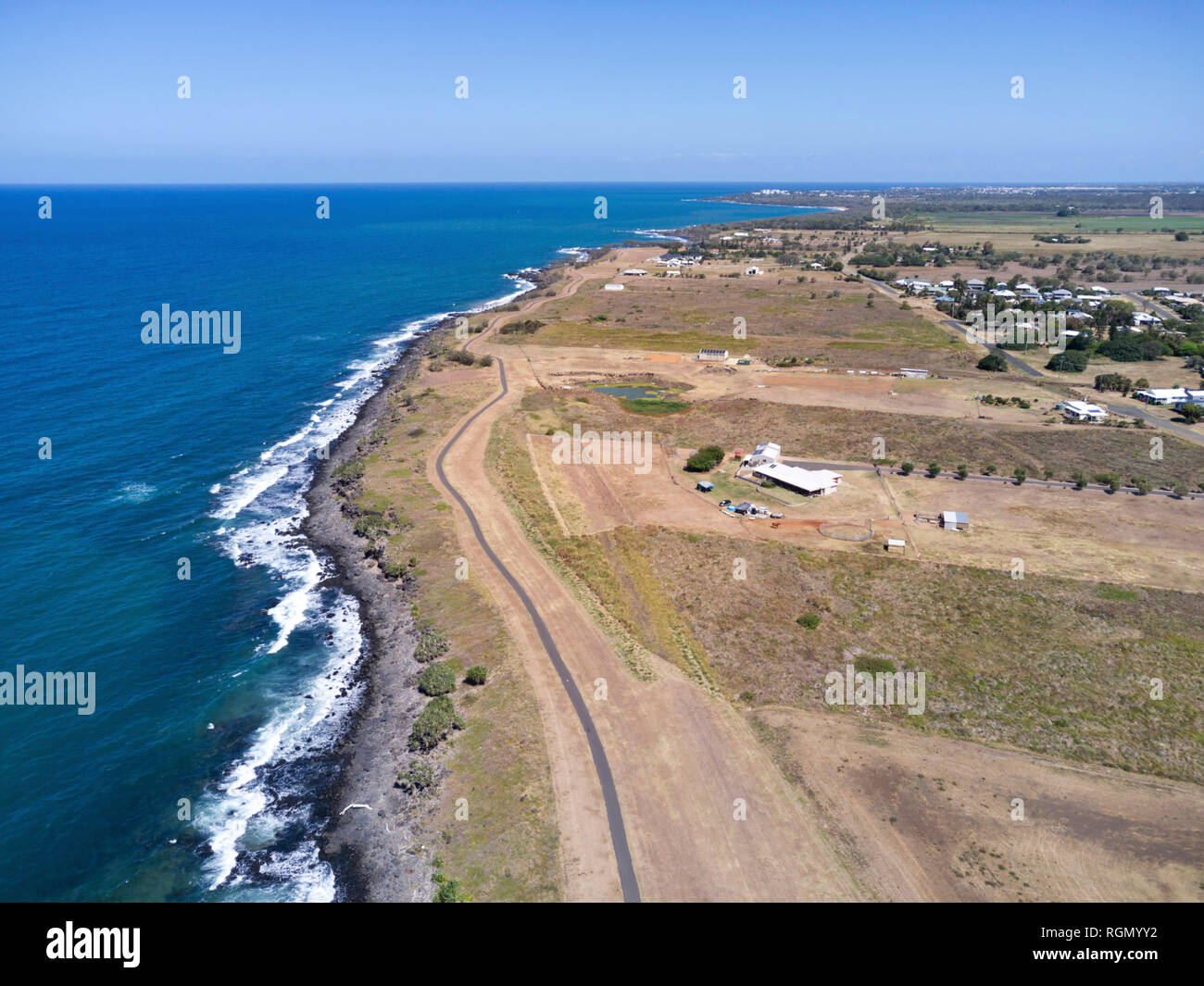 Aerial of houses in the coastal community of Heads on the coast