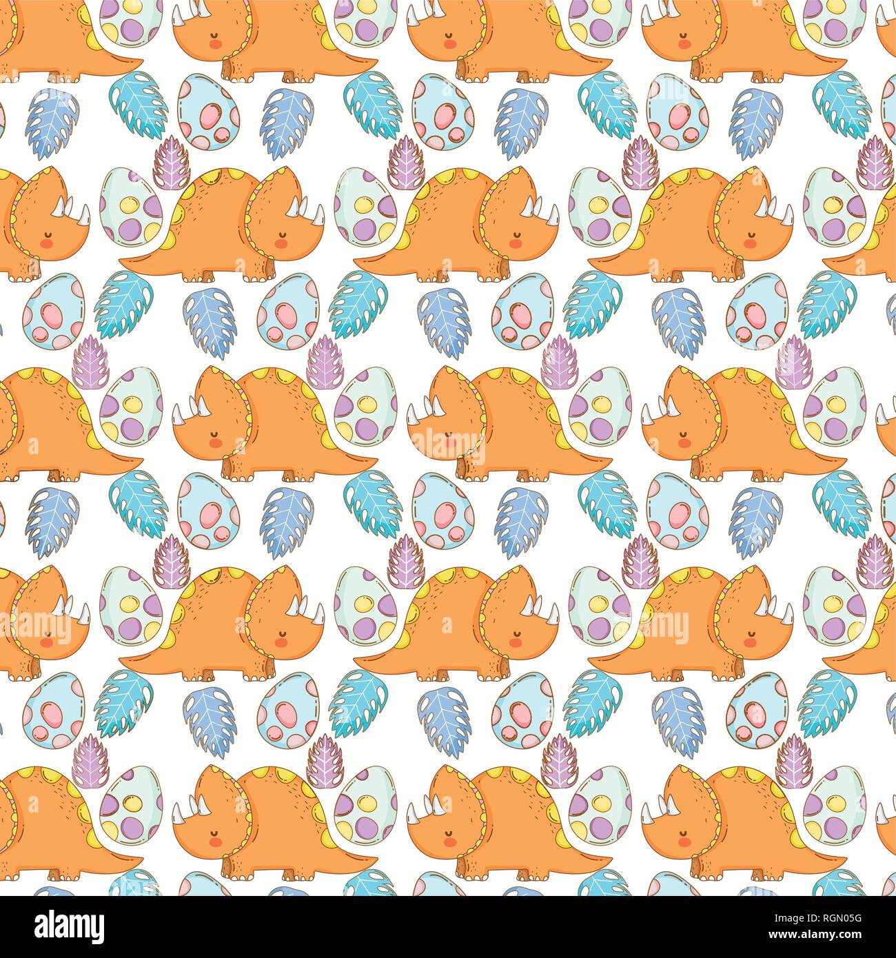 cute triceratops and eggs pattern Stock Vector