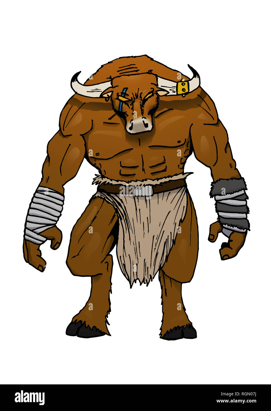 hand drawing of a color minotaur isolated on white Stock Photo