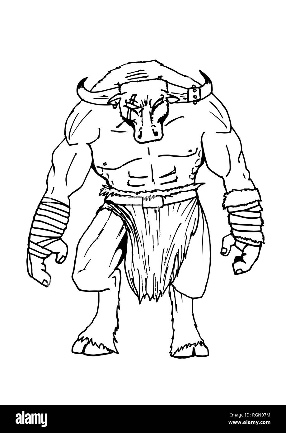 sketch of a minotaur in black and white to be colored Stock Photo