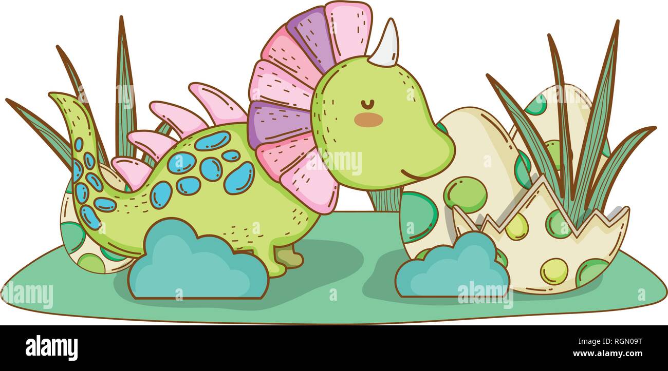 cute dinosaur with eggs in the landscape Stock Vector Image & Art - Alamy