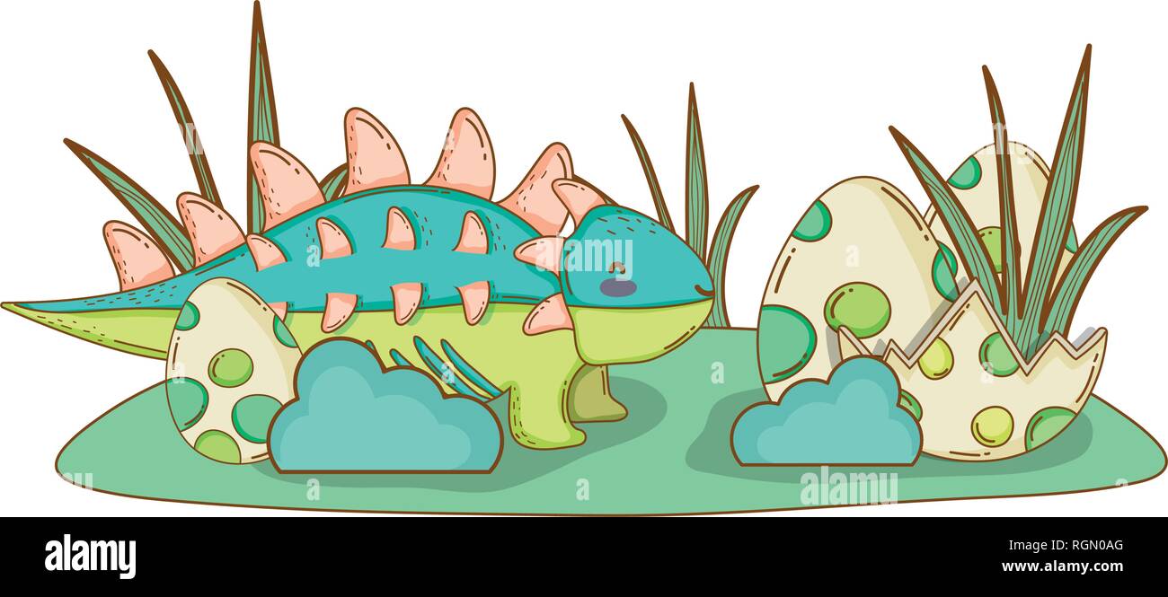 cute dinosaur with eggs in the landscape Stock Vector Image & Art - Alamy