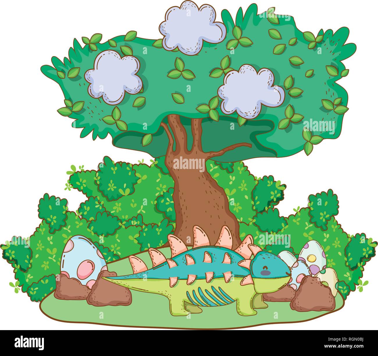 cute dinosaur with eggs in the landscape Stock Vector Image & Art - Alamy