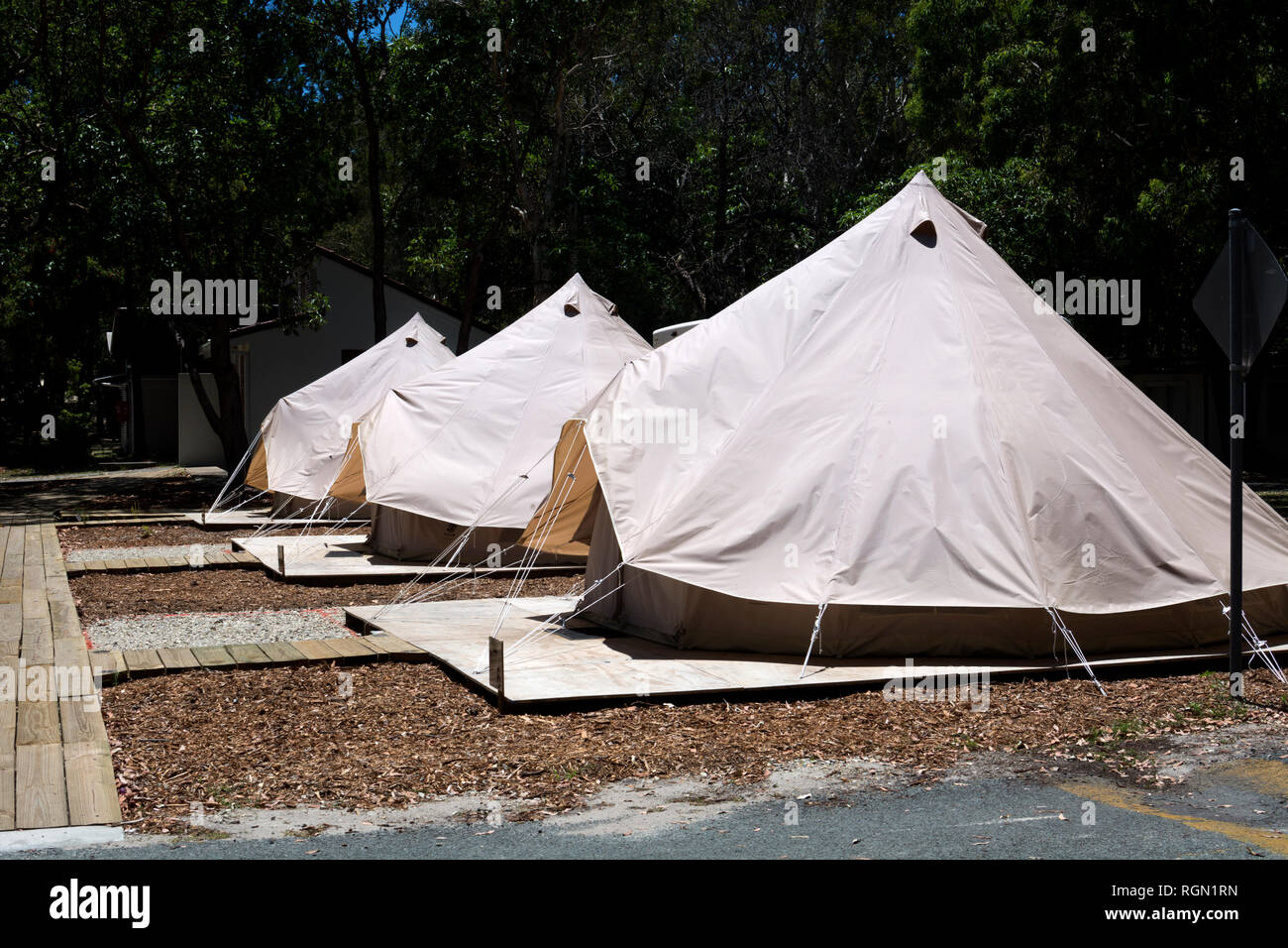 Glamping tents, Point Lookout, North Stradbroke Island, Queensland, Australia Stock Photo