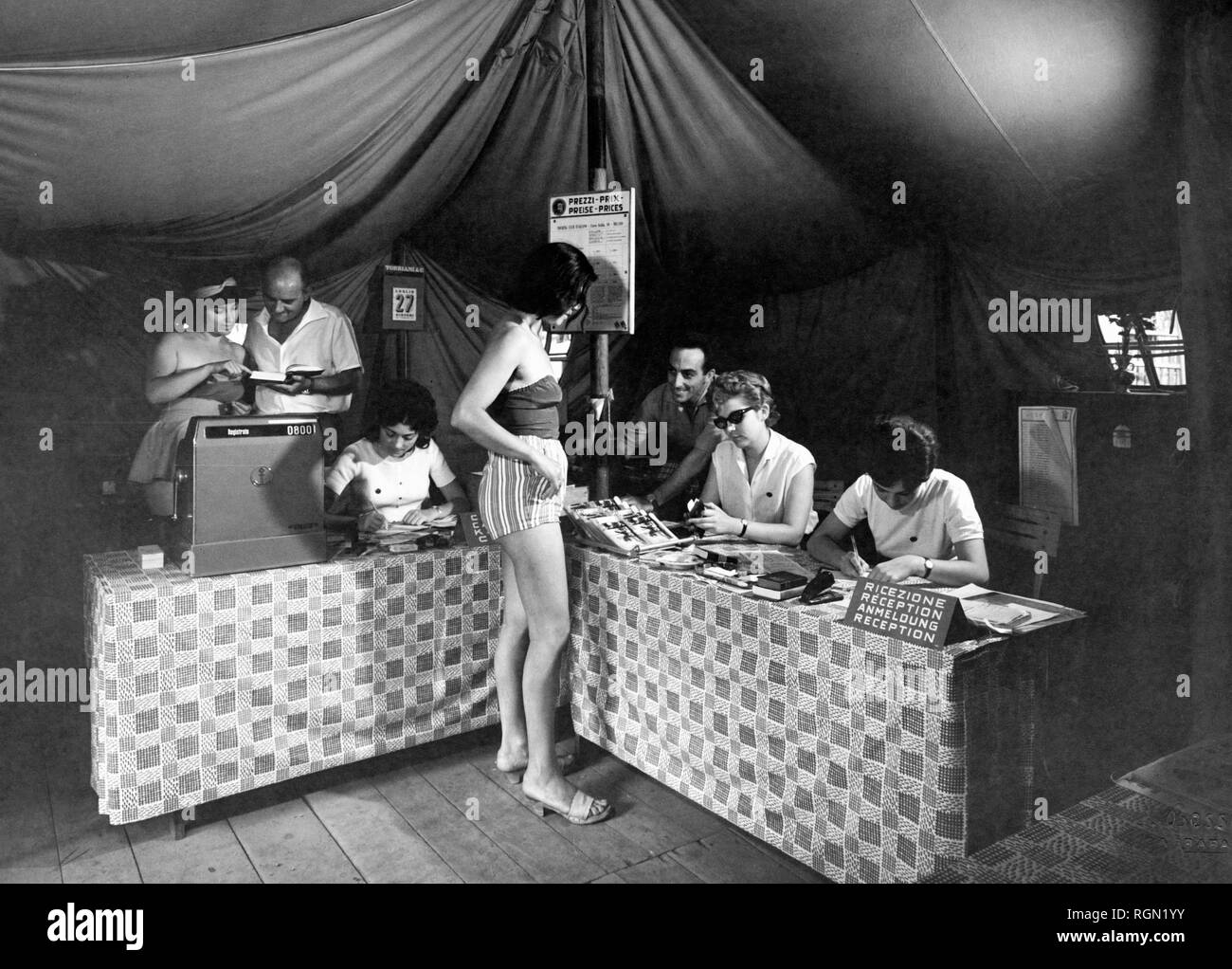 italy, tuscany, marina di massa, camping, reception, 1961 Stock Photo