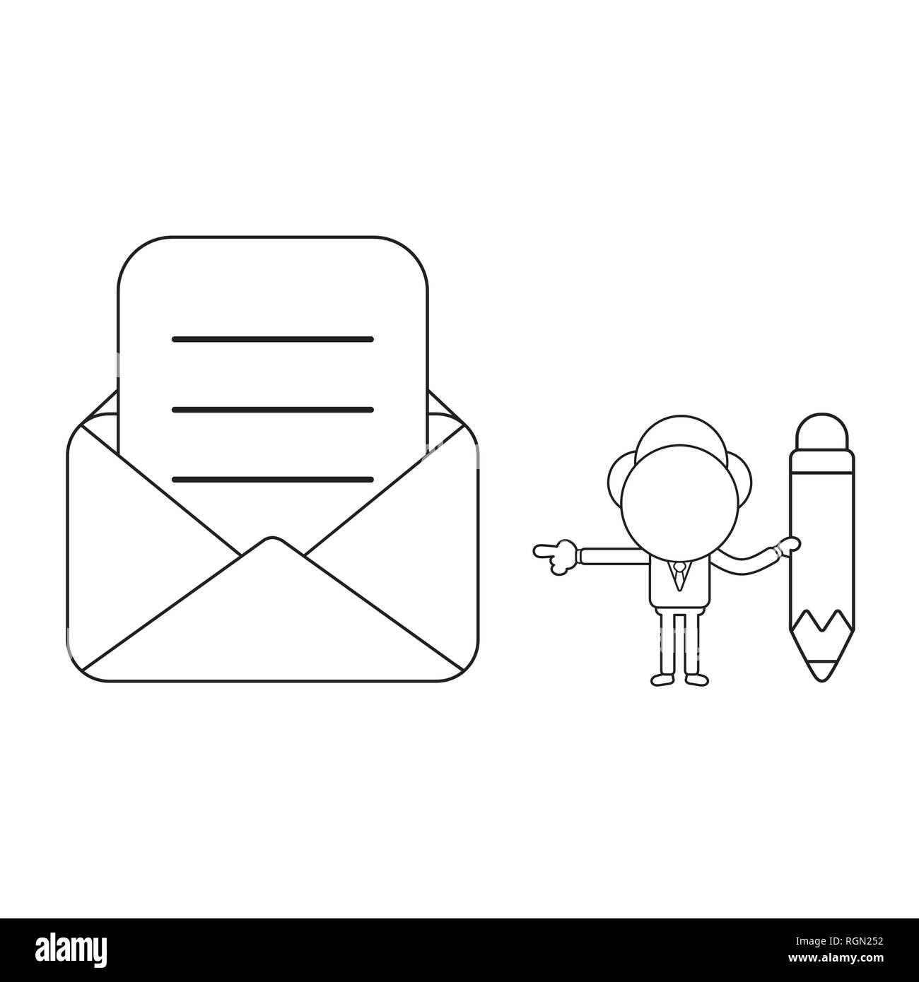 Vector illustration businessman character holding pencil and pointing ...