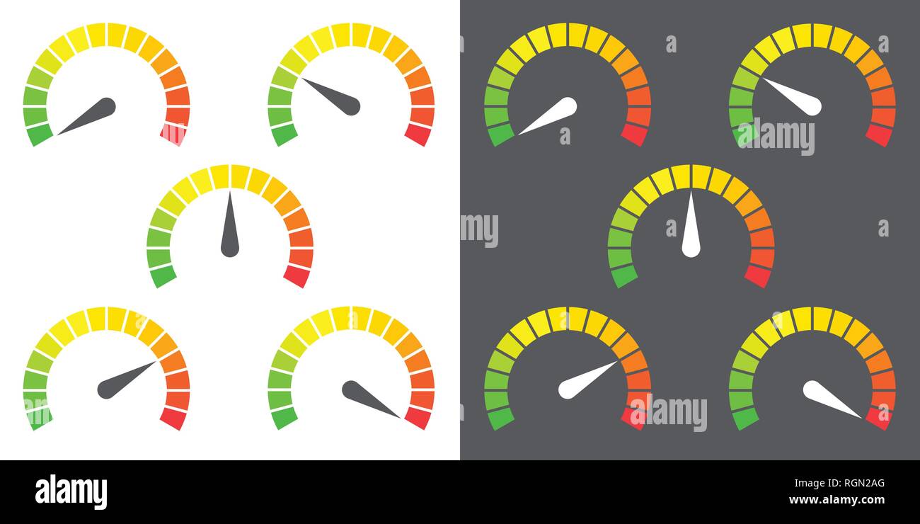 Meter signs infographic gauge element from green to red vector ...
