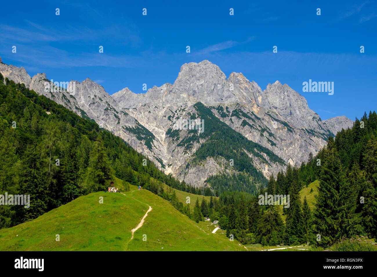 Germany, Bavaria, Berchtesgadener Land, Berchtesgaden Alps, Klausbach Valley, Bindalm, Muehlsturzhoerner mountain Stock Photo