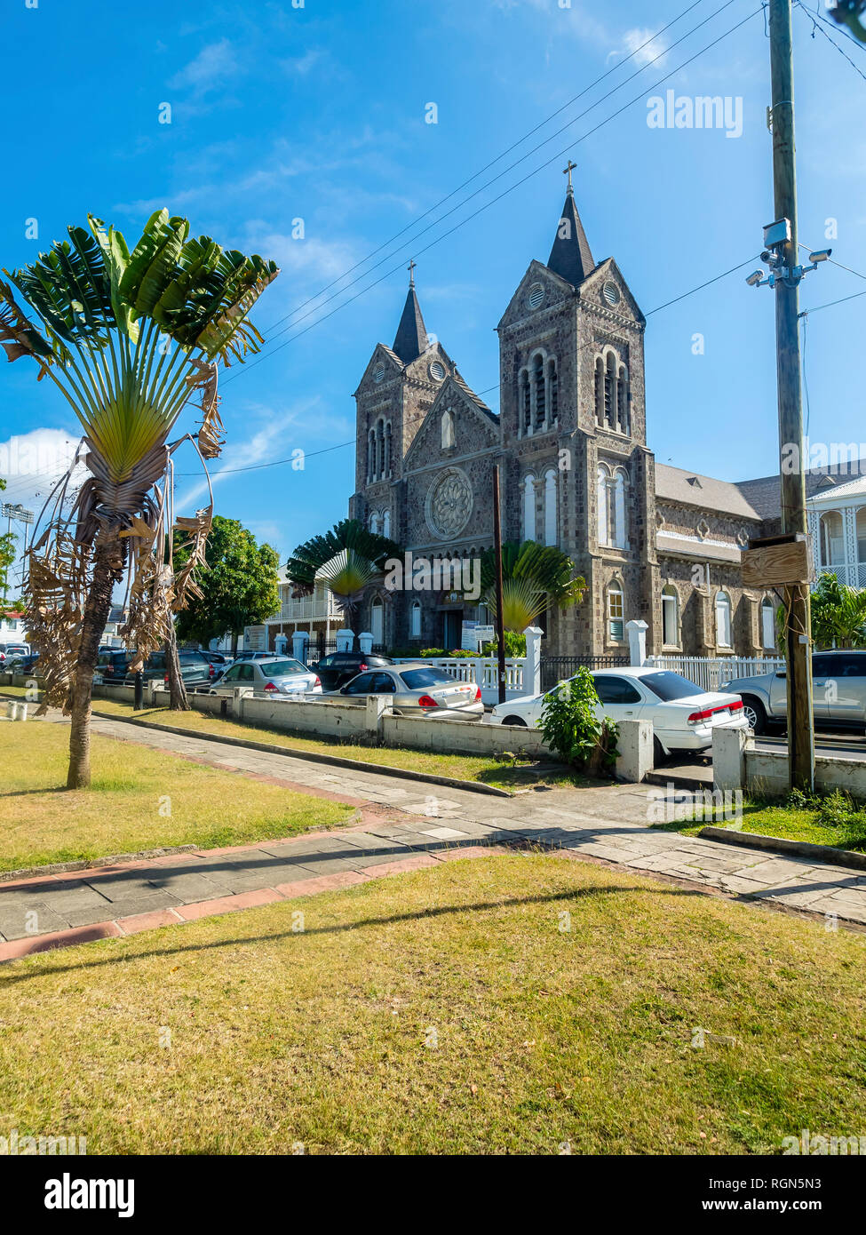 Caribbean, Lesser Antilles, Saint Kitts and Nevis, Basseterre, Church of the Immaculate Conception Stock Photo