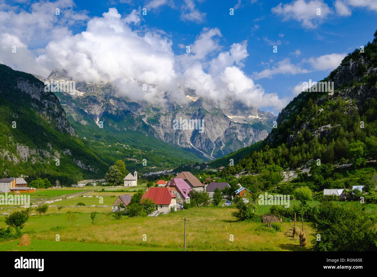 Albania, Shkoder County, Albanian Alps, Theth National Park, Theth, Radohima massif Stock Photo