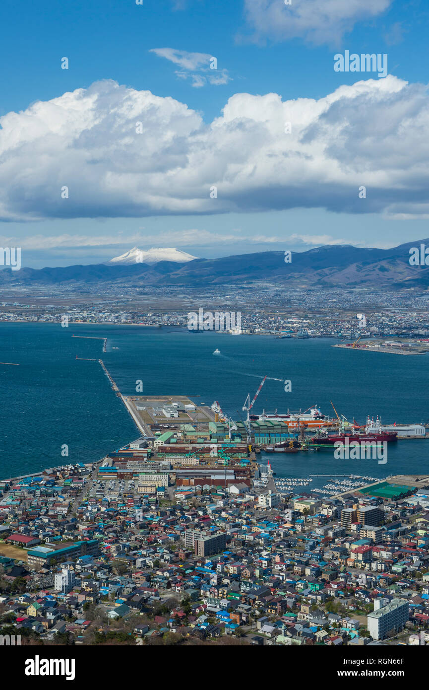 Japan, Hokkaido, View over Hakodate, harbour Stock Photo