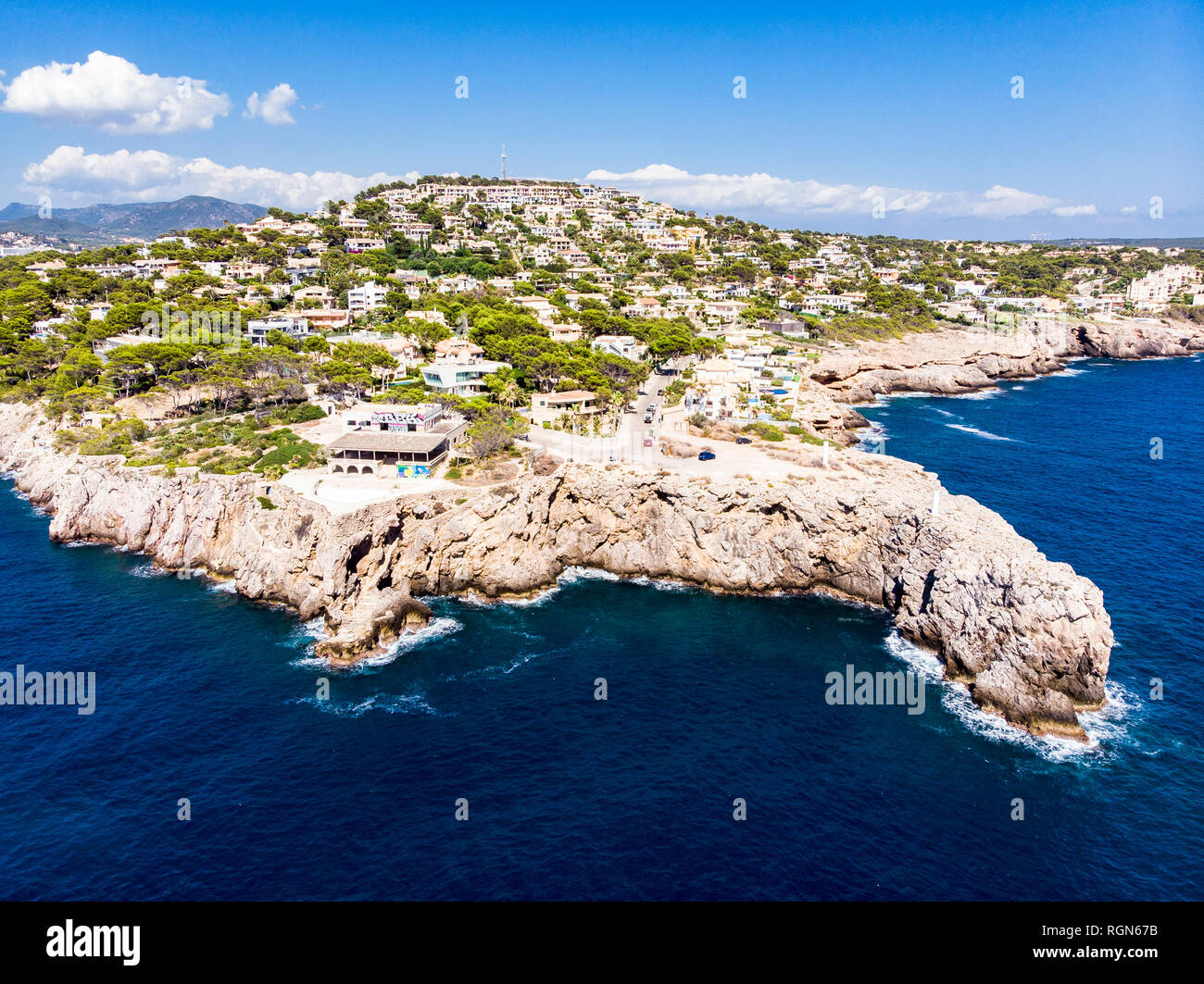Spain, Baleares, Mallorca, Region Calvia, Aerial view of Santa Ponca Stock Photo