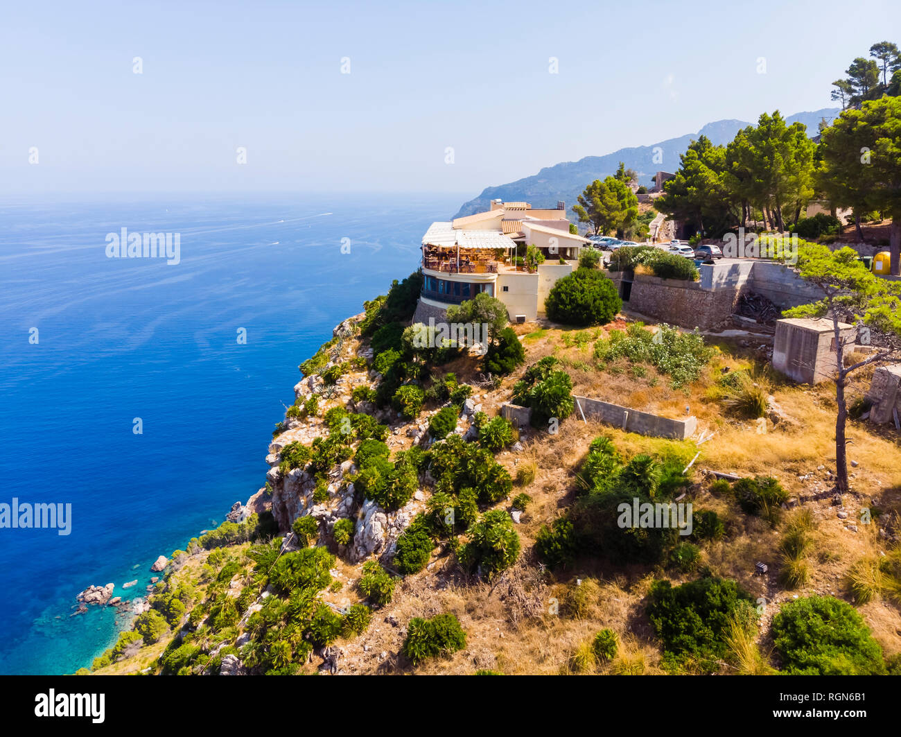 Spain, Baleares, Mallorca, Region Andratx, West Coast, Serra de Tramuntana, Mirador de Ricardo Roca Stock Photo