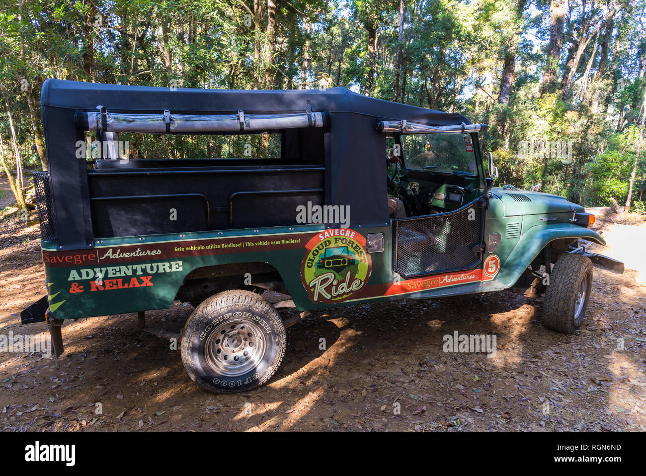 A safari tour jeep at the Savegre Eco-lodge. Costa Rica. Stock Photo
