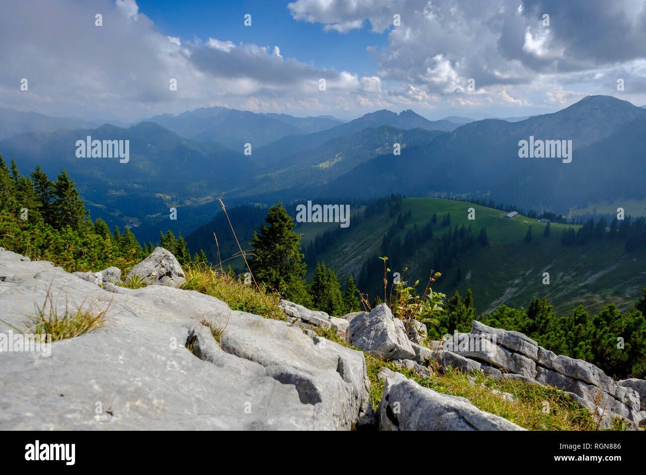 Germany, Bavaria, Upper Bavaria, Bavarian Prealps, View from Wallberg Stock Photo