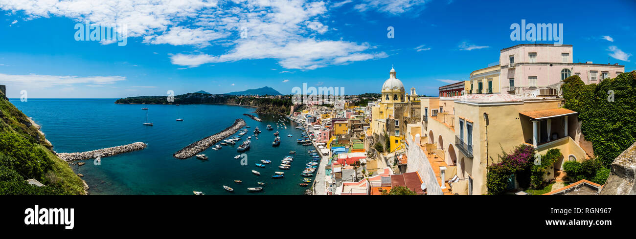 Italy, Campania, Gulf of Naples, Phlegraean Islands, Procida Island, Harbour, Marina di Corricella Stock Photo