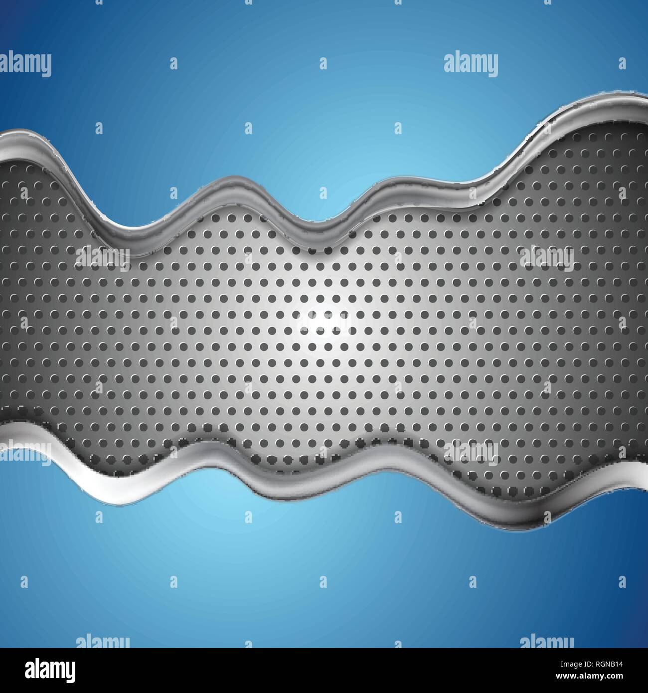 Blue and metallic perforated wavy background. Vector design Stock Vector