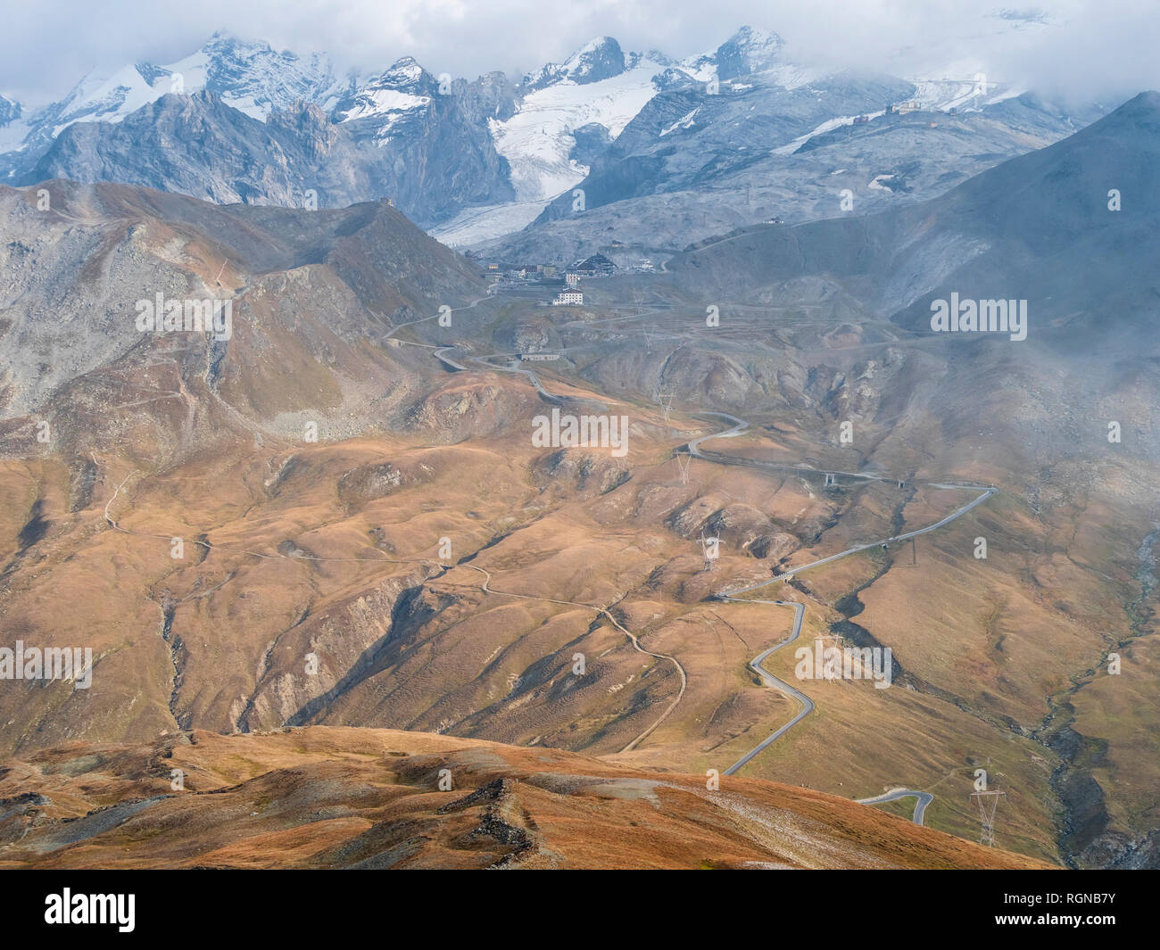 Border region Italy Switzerland, mountain landscape at Piz Umbrail Stock Photo