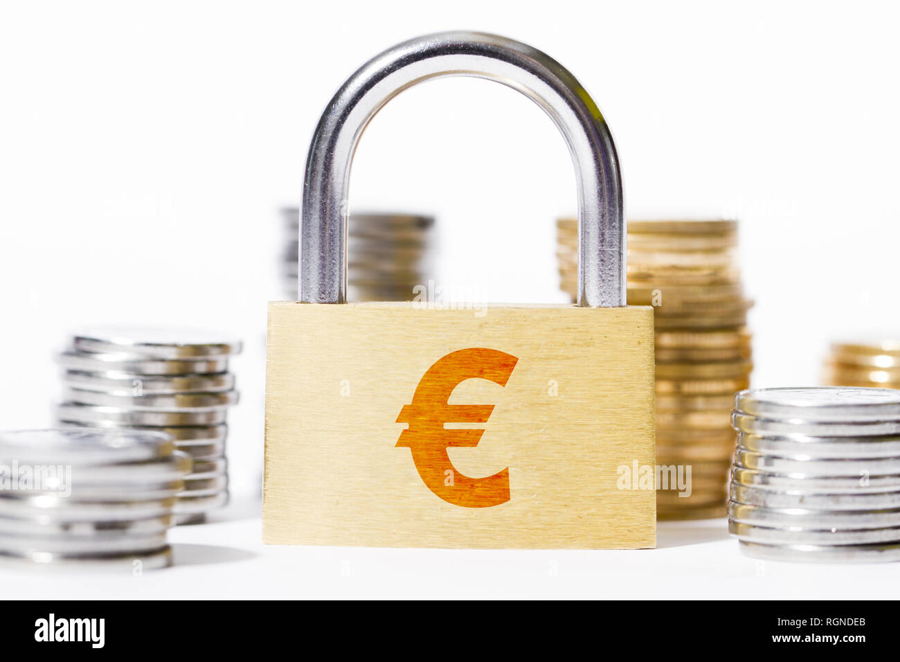 Money and Euro lock, economic security and protection Stock Photo