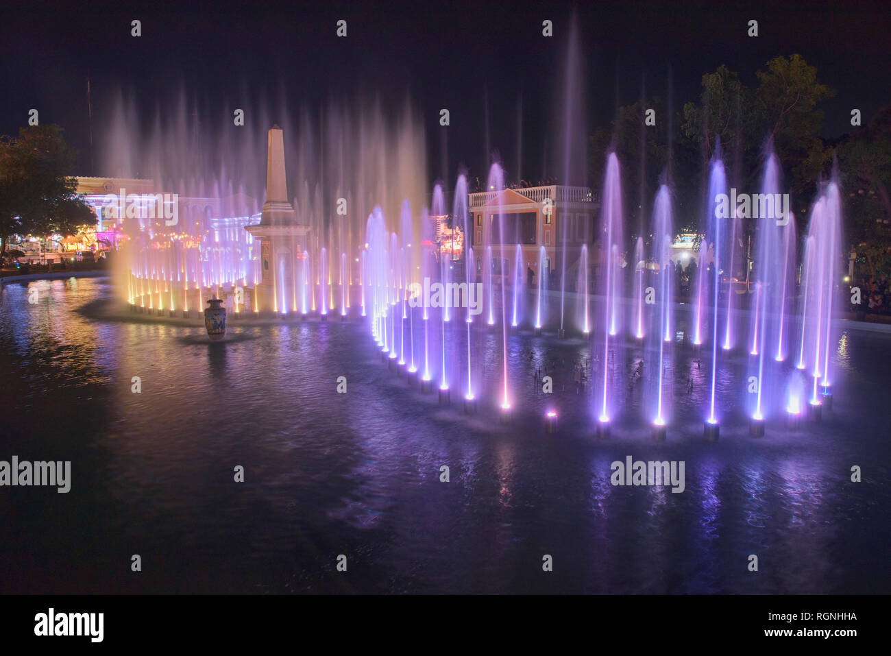 Magic fountain show at Plaza Salcedo, Vigan, Ilocos Sur, Philippines Stock Photo