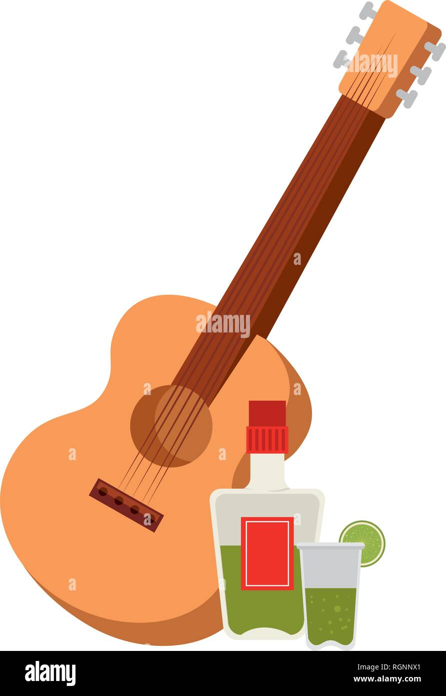 guitar instrument with tequila bottle Stock Vector Image & Art - Alamy